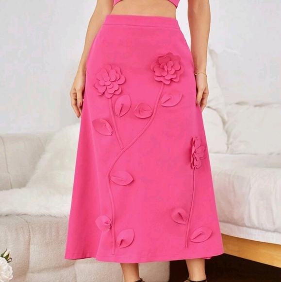 Women Elegant Solid 3d Flower Decorated Skirt - Picture 5 of 5